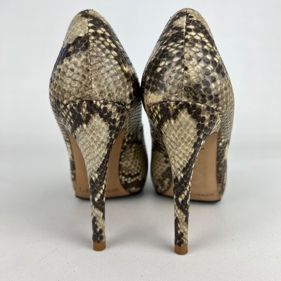 LK Bennett Womens Snake Embossed Peep Toe Pumps Brown Leather Heels size 36 US 6 - Picture 4 of 16